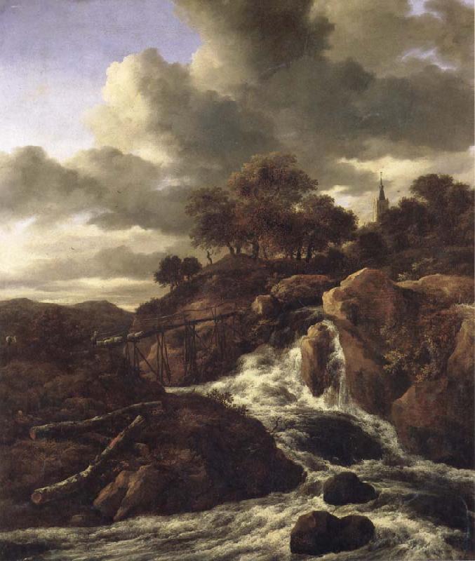 Jacob van Ruisdael A Waterfall with Rocky Hilla and Trees oil painting image